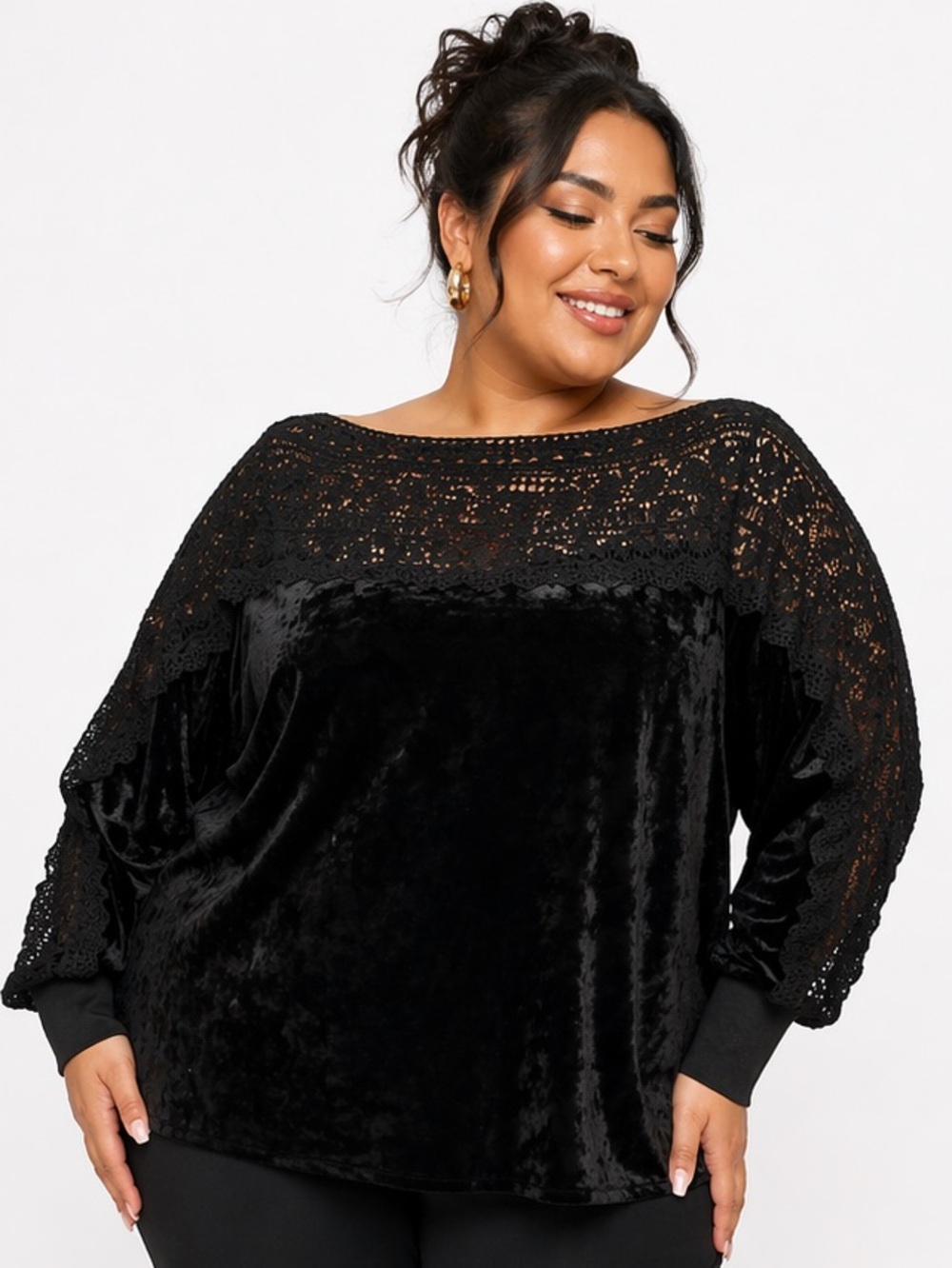 Black Lace-Detail Blouse - Women